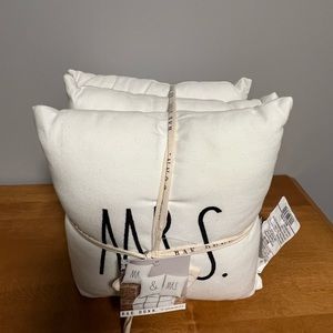 Rae Dunn: White “Mr. & Mrs. Pillows” - 12inch set of 3